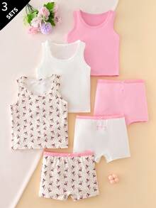 6pcs Soft Cute Bow Children's Growth Period Fitted Set Pink Winter White - Multicolor - View 8
