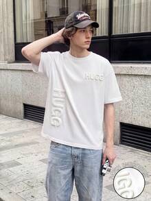 Manfinity Dauomo Men's Letter Print Crew Neck Short Sleeve Standard T-Shirt - White - View 1
