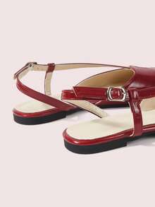 CUCCOO DOLLMOD Women's T-Strap Ankle Buckle Tabi Mary Jane Flats Bright Red Summer Flat Sandals - Red - View 6