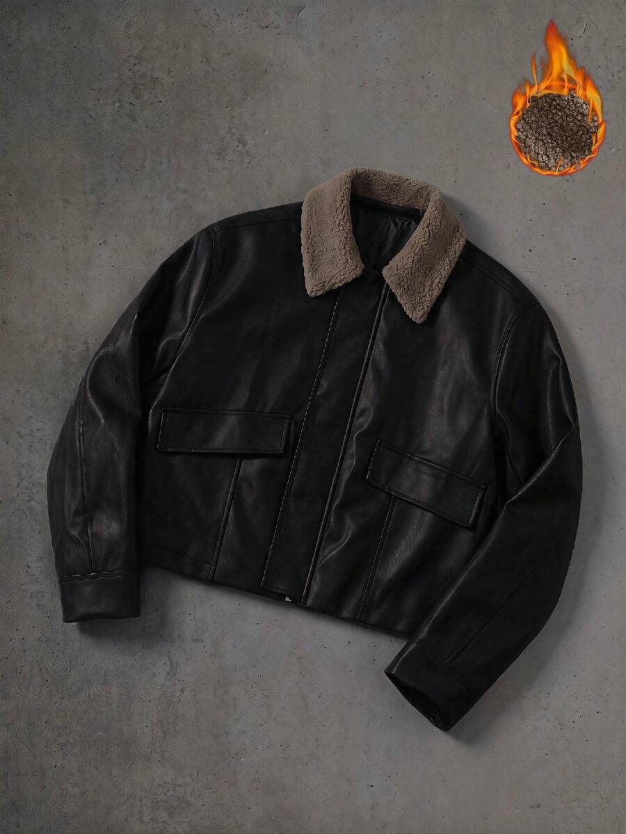 ESTAVOR Men's Woven Fashion Casual Loose Long Sleeve Zip-Up Shirt - Black - View 1