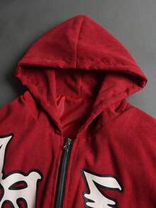 PAVTROS Men's Corduroy Hooded Printed Jacket - Red - View 5
