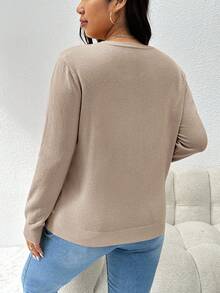 CosyJoli Women Plus Size All-Match Solid Color Casual Cardigan, Clothes For Women Spring Winter - Apricot - View 11
