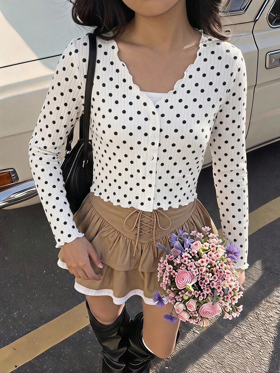 SHEIN 少女時尚休閒可愛針織全黑秋季開學職業風開襟衫 - 黑與白 - 查看 1