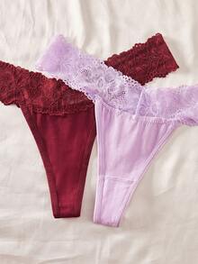 SHEIN 7件組蕾絲拼接低腰女款丁字褲內褲套裝 - 彩色 - 查看 4