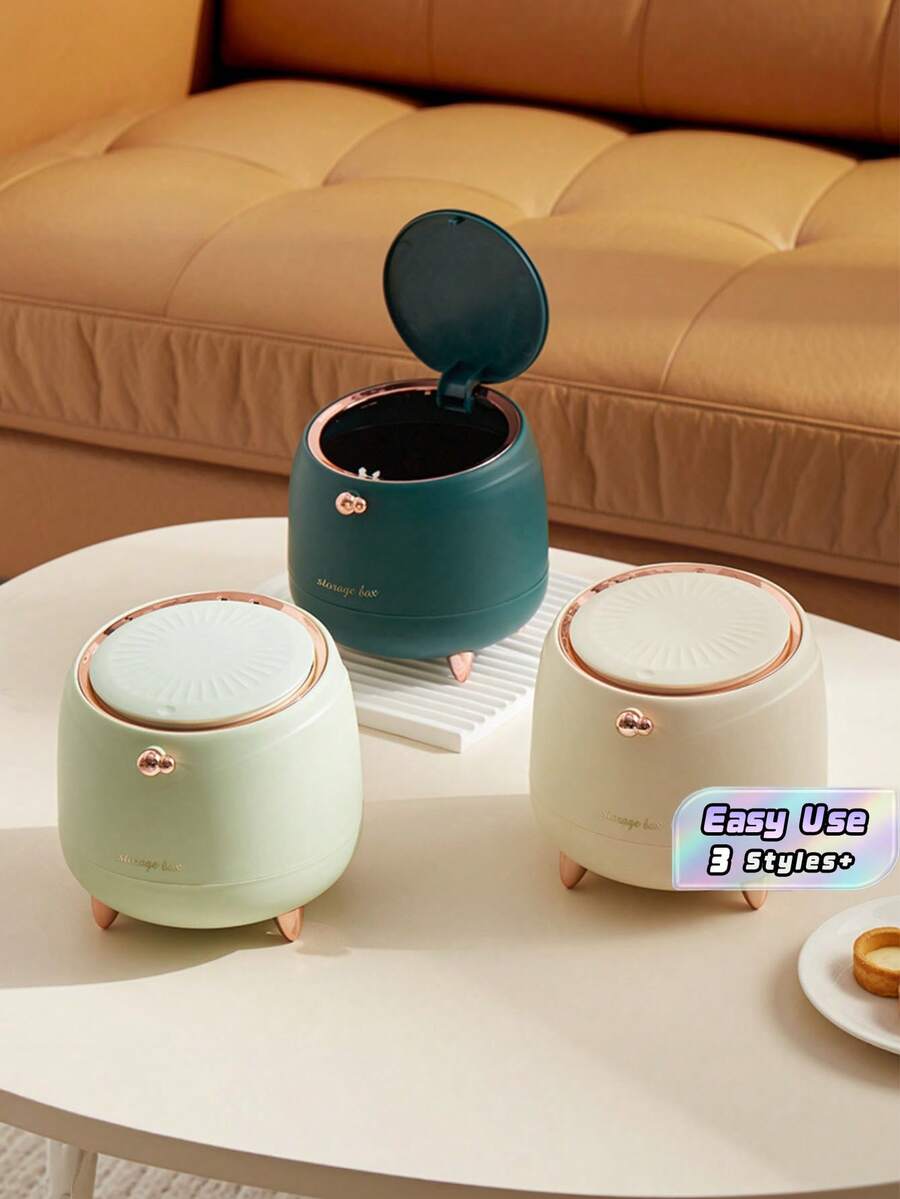 Press-Top Lidded Desktop Trash Can, Waste Bin For Living Room, Car, Home, Office Desk And Dining Room Storage Bucket - One Piece - View 1