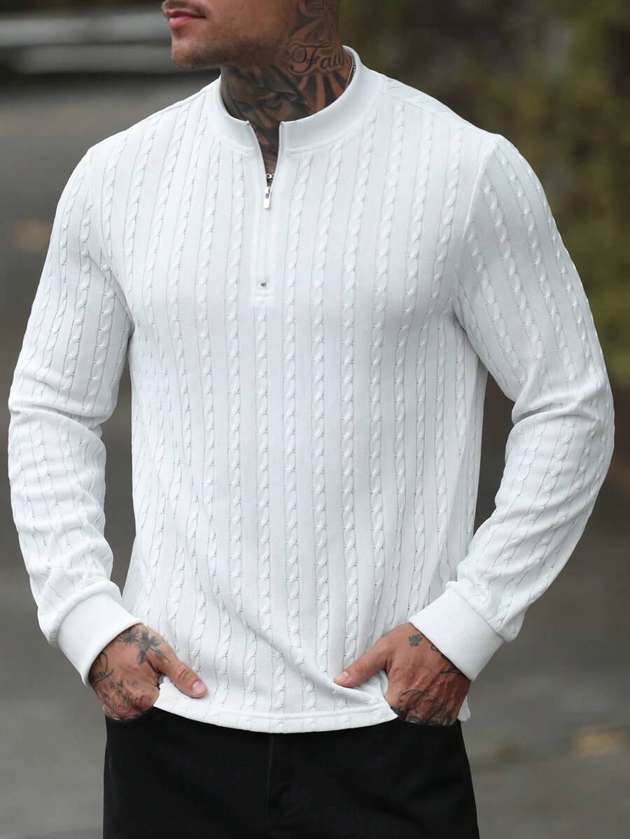 Manfinity CasualCool Men's Solid Color Casual Versatile Daily Wear Polo Shirt - White - View 1