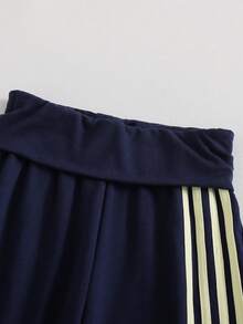 SHEIN Tween女孩高級紋理布料深皇家藍百搭秋冬套裝，開學季針織寬鬆高腰款，34%棉，隨機1件 - 寶藍色 - 查看 4