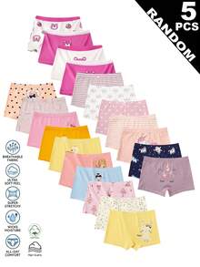 5 piezas aleatorias de bragas rosa bebé con estampado de caballo, conejo y elefante de dibujos animados para niña joven, invierno - Multicolor - Ver 5