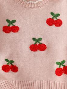 Fashionable Versatile Cute Cherry Pattern Girls Toddler Pullover Round Neck Sweater - Pink - View 5