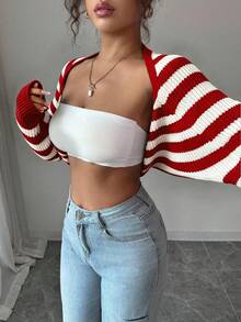 SHEIN Raffinéa Cárdigans de Mujer - Rojo y blanco - Ver 4
