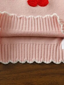 Fashionable Versatile Cute Cherry Pattern Girls Toddler Pullover Round Neck Sweater - Pink - View 3