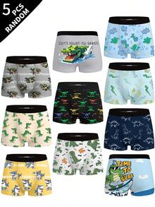 Randomly Ships 5 Of 10 Little Boys Boxer Briefs With Assorted Pixel Dinosaur Prints, Skin-Friendly Soft Fabric For Young Boys - Multicolor - View 1