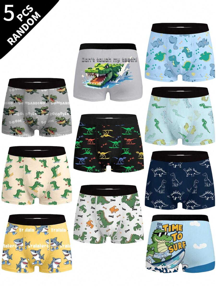 Randomly Ships 5 Of 10 Little Boys Boxer Briefs With Assorted Pixel Dinosaur Prints, Skin-Friendly Soft Fabric For Young Boys - Multicolor - View 1