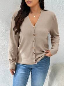 CosyJoli Women Plus Size All-Match Solid Color Casual Cardigan, Clothes For Women Spring Winter - Apricot - View 12