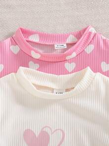 SHEIN 2pcs Baby Girls Bodysuits, Small Stand Collar Design, Featuring Heart Print And Heat , Sweet And Cute Style - Multicolor - View 3