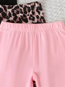 SHEIN Genkimix Kids 3件組女童幼兒喇叭褲 [黑色 + 豹紋 + 棕色] 休閒風格 & 甜酷造型，新款女童喇叭褲，彈性修身無腹部壓力，春/秋外套 / 冬季內著 - 彩色 - 查看 5
