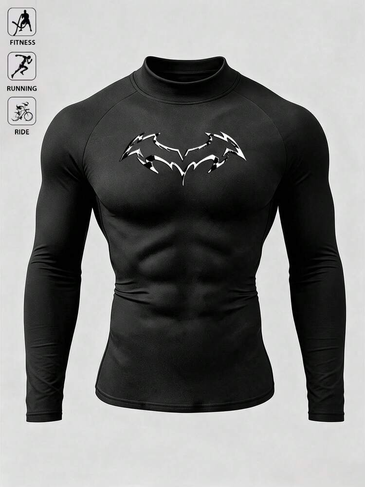 GymBeat Men's Bat Print Raglan Long Sleeve Sports T-Shirt - Black - View 4