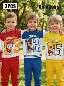 SHEIN | PAW Patrol 3件組小男孩運動休閒衛衣，紅/藍/黃球類運動元素結合主題角色圖案，運動風易搭配，適合秋冬 - 彩色 - 查看 9