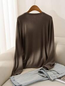 CosyJoli Women Plus Size Yellow Basic Cardigan, Solid Color Minimalist Casual Wear For Daily, For Spring Winter - Coffee Brown - View 2