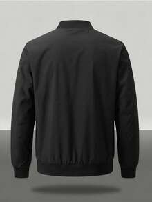 Manfinity CasualCool Men's Minimalist Black Bomber Jacket, Zip-Up Ribbed Cuffs & Hem, Casual Daily Outerwear For All Occa - Black - View 2