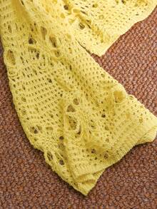 CosyJoli Plus Size Women Solid Color Crew Neck Hollow Out Long Sleeve Loose Pullover Sweater Fall - Yellow - View 5