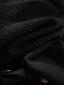 CosyJoli 女式加大码纯色前扣 V 领长袖基本款开衫，适合冬季 - 黑色 - 查看 4
