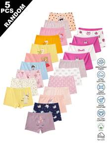 5 piezas aleatorias de bragas rosa bebé con estampado de caballo, conejo y elefante de dibujos animados para niña joven, invierno - Multicolor - Ver 1