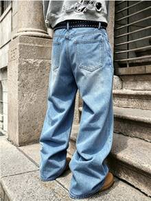 Manfinity EMRG Jeans de Mezclilla Desgastados Estilo Callejero Europeo & Americano a Juego para Parejas - Azul - Ver 2