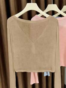 Resyla Soft Skin Cooling V-Neck Half-Button Short T-Shirt - Khaki - View 2