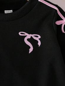 SHEIN Playful Pals 2pcs/Set Baby Girls Bow Decor Black Polka Dot Long Sleeve Top,Wide Leg Pants,Autumn,Cute Kawaii, Pink,Family Matching Fashionable Outfit - Black - View 5