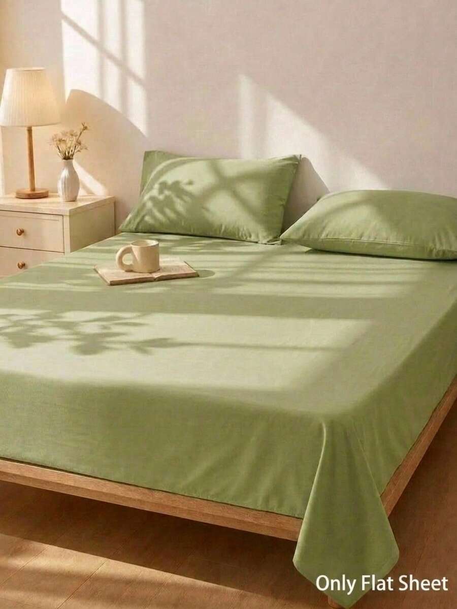 Cirelle 1pc Sage Green Flat Sheet, Soft Polyester Bed Sheet, Wrinkle & Fade Resistant Breathable Microfiber Flat Sheet - Green - View 1