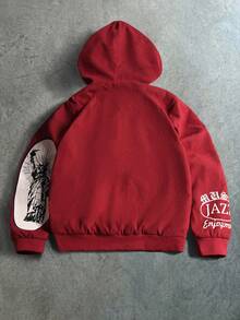 PAVTROS Men's Corduroy Hooded Printed Jacket - Red - View 2