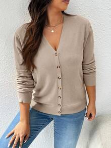 CosyJoli Women Plus Size All-Match Solid Color Casual Cardigan, Clothes For Women Spring Winter - Apricot - View 8