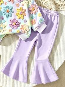 Baby Girls 1 Set Sweet Colorful Outfit, Cute Children's Ditsy Floral, Casual Comfortable Soft Round Neck Long Sleeve Sweatshirt And Flared Pants, Suitable For Autumn/Winter Daily Wear. - Multicolor - View 3