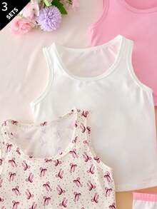 6pcs Soft Cute Bow Children's Growth Period Fitted Set Pink Winter White - Multicolor - View 7