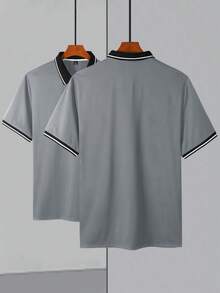 Manfinity Homme 男士大尺碼拼色休閒日常短袖 Polo 衫 - 灰色 - 查看 2