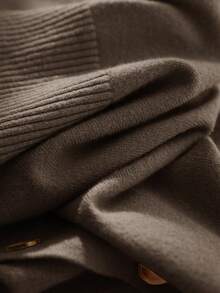 CosyJoli Women Plus Size Yellow Basic Cardigan, Solid Color Minimalist Casual Wear For Daily, For Spring Winter - Coffee Brown - View 4