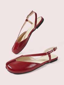 CUCCOO DOLLMOD Women's T-Strap Ankle Buckle Tabi Mary Jane Flats Bright Red Summer Flat Sandals - Red - View 3