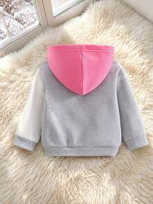 SHEIN Elladie kids 女童三色拼接運動夾克，灰色桃粉奶油白，胸前印花，可搭配運動褲、牛仔褲、裙子，適合校園、外出、聚會 - 彩色 - 查看 2