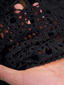 CosyJoli Plus Size Solid Color Hollow Knit Sweater Fall - Black - View 8