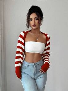 SHEIN Raffinéa Cárdigans de Mujer - Rojo y blanco - Ver 6