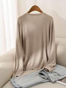 CosyJoli Women Plus Size All-Match Solid Color Casual Cardigan, Clothes For Women Spring Winter - Apricot - View 3