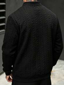 Manfinity Homme Men's Solid Color Long Sleeve Zip-Up Baseball Jacket - Black - View 3