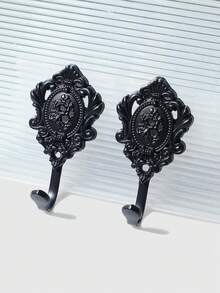ROMWE Goth 2 piezas Ganchos de metal estilo retro para toallas y abrigos - Negro - Ver 4