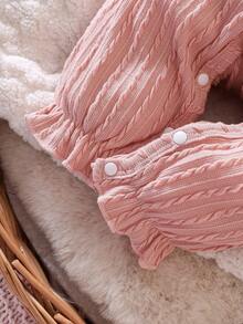 SHEIN Jumpsuit Bayi Perempuan dengan Hiasan Ruffle, Lengan Mengembang, dan Pita di Bagian Depan, Cocok untuk Musim Gugur. - Dusty Pink - View 6