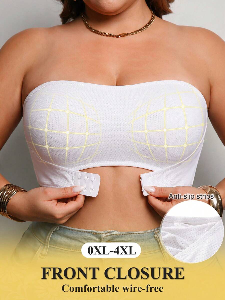 SHEIN 大尺碼無鋼圈前扣式平胸罩 薄罩杯 1件裝 - 白色 - 查看 1