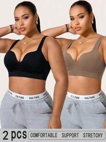SHEIN Sports Women's Plus Size Solid Color Seamless Sports Bra - Multicolor - View 1