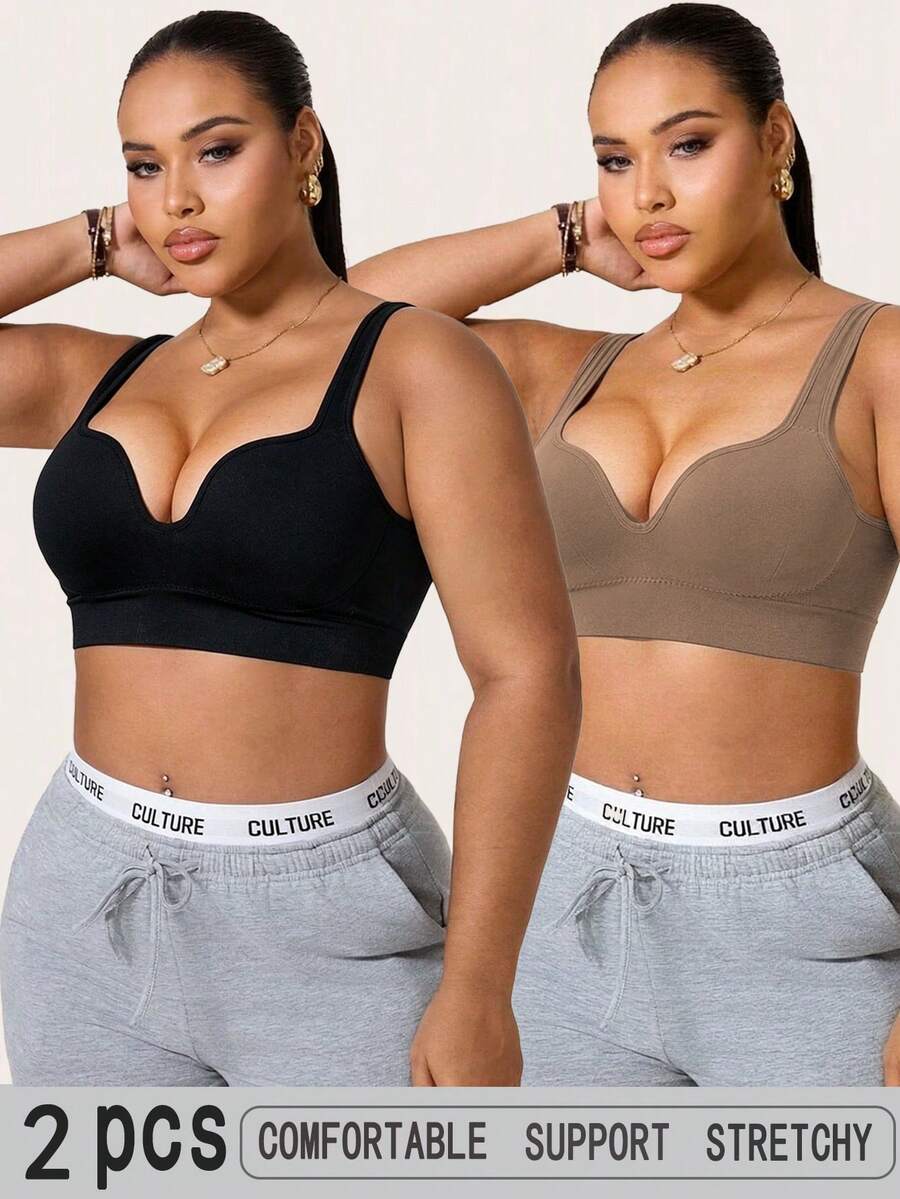 SHEIN Sports Women's Plus Size Solid Color Seamless Sports Bra - Multicolor - View 1