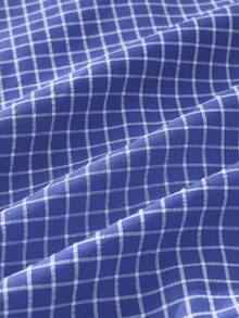 SWAVVY Men's Plaid & Letter Print Single-Breasted 2 In 1 Shirt - Blue - View 5
