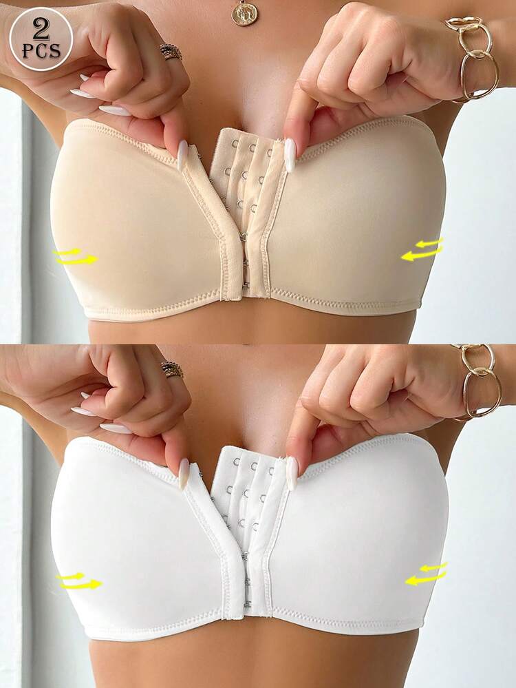 SHEIN 2pcs/Set Women's Front Closure Push-Up Bra With Padded Cups For Wedding - Multicolor - View 1